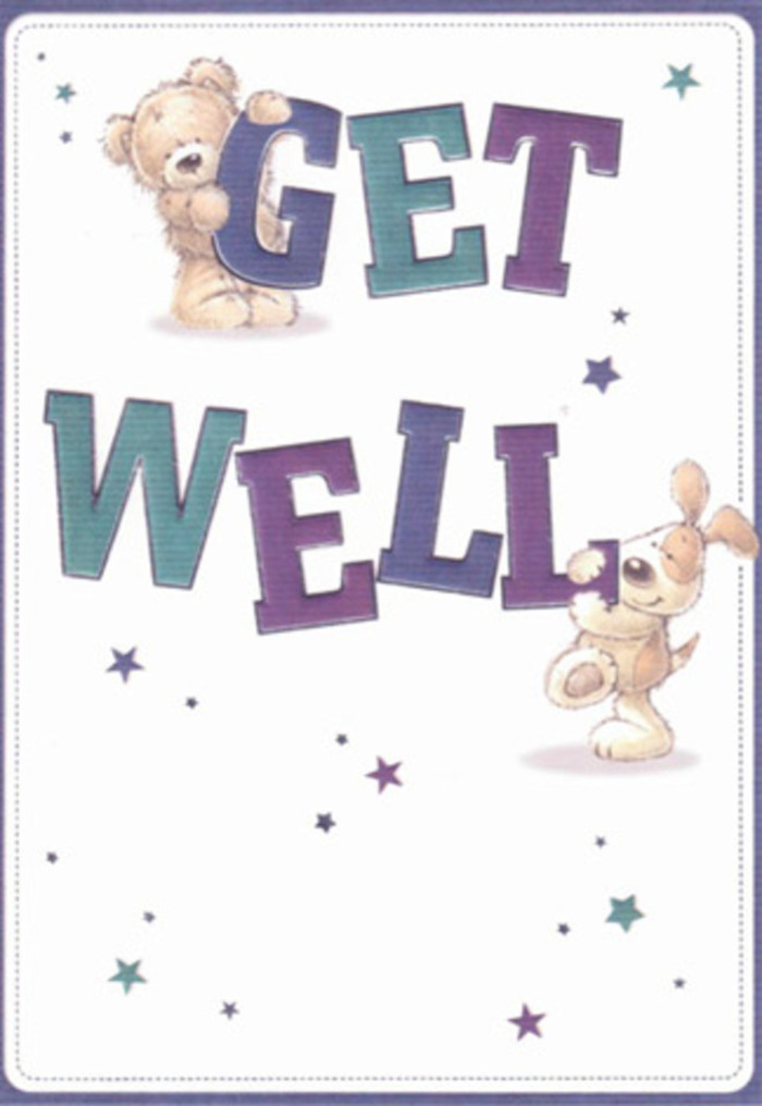 This get well card is a radiant celebration of gentle encouragement, vividly brought to life through the endearing drawings of a plush bear and a lively puppy-two comforting figures reminiscent of a familiar stroll through Queensbury's bustling High Street. Playful stars seem to whirl and dance around the pair, casting subtle glimmers of optimism across the page, much like the scattering of fresh petals from a newly opened bouquet ready for local delivery. The typography, both bold and inviting in its sweeping shades of purples and calming aquas, grounds the scene in a sense of unwavering reassurance-each letter brimming with intent and friendly energy. Textures are rendered with nearly tactile detail: you can almost feel the silky softness of the bear's fur and the smooth, velvety ears of the pup, creating an illusion of embrace, even without the actual touch of fragrant roses or delicate lilies arranged by Queensbury artisans. Imagine presenting this uplifting card alongside a bright, hand-selected bouquet to a friend recovering near Queensbury Circle; together, they offer a complete gesture of sincere care and positivity. The light, open composition and welcoming palette reflect a sense of hope and kindness that transcends age, making this artwork the perfect companion for anyone in need of a heartfelt lift within our supportive local community.