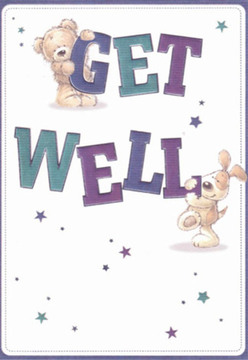 There is an instant sense of coziness and cheerful encouragement in this charming get well card, evoking the friendly spirit of Queensbury's local community. At the centre, a huggable teddy bear-clutching the top of the word 'GET'-pairs perfectly with a playful, floppy-eared puppy nestled against the bold 'WELL' below. Together, their joyful postures and expressive, hopeful eyes seem to radiate affection, echoing the warmth found in freshly arranged blooms waiting for delivery near Mollison Way or Eton Grove Park. Rich shades of deep purple and tranquil teal colour the oversized text, infusing the scene with visual interest and a sense of resilience. Scattered stars twinkle in hues of blue and lilac, hinting at the magic of a thoughtful gesture and conjuring the wonder of starry nights in the heart of Queensbury. The crisp white background imparts clarity and a sense of renewal-essential qualities when wishing a loved one a swift recovery. As a dedicated florist, every brushstroke feels intentional, much like selecting each bloom for a bouquet meant to uplift the spirits of our neighbours. Altogether, this illustration acts as a visual bouquet: gentle, bright, and meticulously crafted to deliver a touch of comfort, hope, and encouragement to anyone in need along the leafy streets of Queensbury.