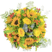 Filled with the golden glow of summer, this arrangement is a lively medley of sunflowers, yellow roses, and seasonal botanicals, specially designed for Queensbury's vibrant community. Broad sunflower faces shine at the heart of the bouquet, radiating energy like midday sunlight streaming over local parklands. Surrounding them, the velvety embrace of yellow roses adds softness and an aromatic sweetness, mingling with delicate wisps of fern and feathery goldenrod for a touch of wild elegance. Sprightly orange blooms and clusters of glinting red berries provide pops of energetic contrast, making each glance a new discovery, much like exploring the local flower stalls on a cheerful weekend morning. Eucalyptus leaves add a whisper of silvery green and cooling scent, grounding the arrangement and completing its harmonious palette. Brimming with warmth and carefully balanced by a florist who understands Queensbury's tastes, this bouquet brings a burst of happiness into any home, making it ideal for celebrations, words of thanks, or simply sharing a little radiance with someone dear.