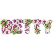This is a bespoke, three-dimensional funeral tribute that spells the name BETTY in bold capital letters, photographed against a pristine white backdrop so every colour and texture reads clearly. Each block-style letter is built from a plush base of creamy white chrysanthemums, their densely packed heads forming a soft, cloud-like surface that suggests calm and reverence. Inside and around those white forms, a deliberate pattern of vivid purple-to-fuchsia chrysanthemums traces inner contours and highlights, creating depth and a quietly celebratory contrast. Along the outside edges of each letter a subtle purple ribbon or fabric trim gives a neat, tailored finish, the satin hinting at the care of the workmanship. At three thoughtful points-the upper curve of the B, the top of the first T, and the right arm of the Y-small, hand-tied accent sprays rest gently atop the letters: soft pink roses in mixed stages of bloom, tiny bright-blue filler blooms (likely delphinium or cornflower), and fresh green fern fronds and leaves that add movement and a garden-like softness. The roses lend a warm, powdery scent against the clean chrysanthemum backdrop; the blue accents read like delicate punctuation. Under soft studio lighting the flowers cast subtle shadows that emphasize the letters' sculpted form. This arrangement carries the solemn, tender mood typical for a wake or funeral service in Queensbury and surrounding neighbourhoods, offering a personalised, comforting message of remembrance and love for someone named Betty. The composition shows the confident hand of a local florist who understands how colour, texture and placement can support grief with quiet dignity.