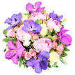 From an elevated view, this opulent bouquet blossoms in a refined fusion of pink, purple, cream, and green against a crisp white background. The dominant pinks come from large peonies, their fully open, ruffled petals ranging from pale blush to a deeper rose, creating a soft, cloudlike heart. Interlaced among them are bold orchid blooms in violet and magenta, their flat, speckled petals forming butterfly shapes that catch the eye and cool the warmth of the pinks. Lighter, creamy or pale yellow roses tuck between the blooms, their classic spiral petals adding a touch of traditional wedding elegance. Smaller pink spray roses provide playful swirls, while tiny clusters of white filler flowers brighten the composition like dew-dusted stars. A lush base of fresh greenery, including broad variegated leaves with lighter edges, frames the bouquet and heightens the colour contrast. The overall mood is luxurious yet contemporary, a statement piece that blends romance with a hint of drama.

In Queensbury, this premium piece translates into a memorable gift for anniversaries or celebrations, available for same-day delivery across the area. The palette-pastel pinks, deep purples, soft creams, and crisp greens-speaks of refined taste and thoughtful artistry, ideal for a wedding centrepiece, an intimate gesture, or a statement of affection. The bouquet is imagined not just as colour, but as texture and scent: velvety petals, the faint suggestion of fragrance from the roses and orchids, and the cool whisper of greens that remind you of a morning garden. Our team at Flower Delivery Queensbury crafts each stem with care, ensuring balance, longevity, and a hold that looks as good as it feels. If you're shopping for a local delivery across Queensbury and nearby streets, this arrangement brings elegance, craft, and exotic allure to any room.