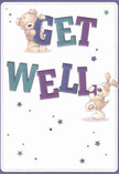 Warmth and optimistic charm radiate from this cheerful get well card, designed with the spirit of Queensbury in mind. Two lovable characters-a cuddly teddy bear and an exuberant puppy-seem to leap playfully from the pristine background, their bright eyes and joyful smiles offering a visual embrace as they each balance and hold the large, colourful letters spelling 'Get Well.' Rich strokes of indigo and soothing teals grace the bold typography, their vibrancy standing out with gentle confidence against the soft cream backdrop, just like a lively spring bouquet brightening a home on Beverley Drive. Delicate stars in shimmering shades of blue and purple twinkle and sparkle across the card, infusing every corner with a sense of hopeful whimsy and childlike wonder. The lovingly illustrated fur of the bear and puppy appears so plush and inviting, you can almost imagine running your hands through it-an echo of the comfort brought by a hand-delivered floral arrangement crafted by local florists. Together, the card and its light, airy illustration create a small sanctuary of kindness, offering not just a written get well message, but also an emotional salve, perfect for spreading comfort, encouragement, and genuine care to someone on the mend here in Queensbury.