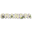 This image features a horizontal floral tribute that spells out GRANDPA in sturdy, capital letters, set against a simple white background so every detail of the arrangement stands out clearly, much as it would on display at a funeral in Queensbury. Each letter is fully covered in small white chrysanthemums or carnations, the blooms packed closely together so that the surface appears plush and velvety, suggesting both tenderness and formality. The pure white petals catch the light softly, giving the tribute an air of serenity and quiet honour. Interspersed among the white flowers are small, thoughtfully placed groupings of purple and lavender blooms, accented with sprigs of fresh green foliage. These pockets of colour sit in the lower curve of the 'G', the openings of the 'A's, the side of the 'D', and the rounded form of the 'P', adding subtle emphasis and breaking the uniform white with hints of depth and personality. Beneath the letters, a dark green framework or rail, mostly hidden by the flowers, holds the entire tribute together, allowing the word to be moved and displayed as one piece, whether at a church, crematorium, or graveside in and around Queensbury. The overall impression is of a carefully crafted, deeply personal funeral flower arrangement, created to pay respect to a much-loved grandfather. It speaks of family stories, quiet gratitude, and final goodbyes, making it an appropriate choice for those in Queensbury seeking a dignified and heartfelt floral tribute.