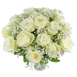 Creamy white roses unfold across the bouquet like slow, deliberate breaths, each petal layered in soft spirals and edged with the faintest whisper of ivory. Tiny clusters of airy baby's breath-gypsophila-nestle between the roses, their cloud-light texture creating a lace-like contrast that makes each blossom read as both bold and delicate at once. The subtle green of the leaves peeks through, grounding the composition with a natural freshness and a cool undertone that keeps the white from feeling flat. In the photograph, morning light seems to pool on the petals, lending them a gentle sheen and an almost moonlit glow, while the rounded shapes of the roses invite the fingertips to imagine velvety softness. There is a faint, classic scent hinted at in the arrangement: a quiet, sweet perfume that would be soothing in a bedside vase or dignified on a mantel. The florist's hand is evident in the careful spacing and the way each spray of gypsophila is angled to catch air and shadow, producing a sense of weightless calm. This bouquet reads as both intimate and refined-perfect for anniversaries that honour steady devotion, sympathy gestures that ask for quiet reflection, or weddings where understated elegance is the intent. For neighbours in Queensbury, Kingsbury, and nearby Wembley, this composition speaks of local craft: a simple, sincere offering that holds its poise whether placed on a church side table or beside a window overlooking the high street. The overall effect is one of peaceful grace-an arrangement that comforts, celebrates, and endures in equal measure.