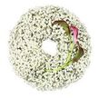 A close, high-angle photograph captures a serene funeral wreath arranged in a perfect circle, its entire structure cloaked in countless tiny white Baby's Breath blossoms. The Gypsophila is packed so densely that it forms a plush, cloud-like ring, each minuscule flower contributing to a soft, misty texture that reads as purity and gentle remembrance. Against a pure white background, the wreath almost seems to float, with a crisp, empty circular opening in the center providing visual calm and a sense of open space, like a quiet place where memories can rest. Nestled into the lower right portion of this snowy ring are two striking calla lilies. Their trumpet-shaped blooms are sleek and contemporary, with petals that transition from fresh green at the base into a rich, velvety burgundy-magenta towards the tips, where they roll elegantly back to reveal their sculpted form. The slender green stems arc gracefully upward and inward from within the Baby's Breath, adding a sense of movement and focus without disturbing the overall simplicity. The lighting is bright and evenly diffused, bringing out every fine detail of the tiny white blossoms and the smooth surfaces of the callas, while the absence of visible foliage or additional colours keeps the mood calm and reflective. The composition suggests a tribute of profound love, respect, and enduring connection, the kind of tasteful wreath a Queensbury family might send in honour of a loved one, delivered quietly to a local chapel or crematorium as a final, beautifully understated gesture of farewell.