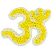 A beautifully composed Om symbol made from flowers appears against a clean, radiant white background, its spiritual form expressed entirely through the contrast of yellow and white petals. The inner structure of the Om-its broad lower curve, rounded centre, and graceful upper sweep-is filled with closely packed golden-yellow blossoms, probably small chrysanthemums or marigolds, arranged so densely that they create a soft, cushiony texture you can almost feel under your fingertips. Surrounding every line is a precise border of delicate white flowers, tracing the symbol with a fine, luminous edge that makes each contour stand out with clarity and elegance. The brightness of the lighting causes the yellow to glow like morning sunlight, while the white remains cool and pure, enhancing the impression of peace and sacred stillness. You can imagine the gentle, earthy scent of the blooms mingling with incense during a quiet service, and the way the arrangement would draw the eye in a hall or prayer space. This floral Om feels especially fitting as a funeral or condolence tribute, honouring both faith and memory. In Queensbury, a family might choose such a piece to accompany final rites, whether at home near Stag Lane or at a local gathering where prayers are chanted and loved ones reflect. The design speaks softly of unity, devotion, and the soul's continuing journey, its every petal placed with the kind of care and understanding that comes from years of working with spiritual floral tributes in the local community.