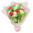 A masterful floral composition, this bouquet glows with the spirit of connection and celebration found across Queensbury's welcoming neighbourhoods. Full, fresh roses-half a passionate, ruby-charged red, half a gentle, creamy white-are tightly clustered to form a classic, domed shape at the centre, their petals smooth and unblemished, catching hints of daylight from a nearby window. Around the roses unfurl layers of fresh, glossy greenery-eucalyptus, ruscus, and uniquely variegated leaves-each enhancing the bouquet's contrast, scent, and tactile richness. The lower stems are gathered and gracefully encased in layers of soft, pastel pink tissue wrap, highlighting the romantic and joyful undertones of the arrangement. This impeccably crafted bouquet conjures up the feeling of early mornings in Queensbury, the promise of new beginnings, and the heartfelt traditions celebrated within local homes. Suitable for any occasion-from anniversaries and birthdays to spontaneous gestures of love-it embodies the thoughtful artistry and care delivered by local florists who know the streets, parks, and rhythms of Queensbury intimately. Whether sent as a congratulatory message or placed as a centrepiece in your home, this bouquet radiates a timeless sense of warmth and happiness, inviting the recipient to experience the simple pleasure and optimism that only fresh flowers can bring.